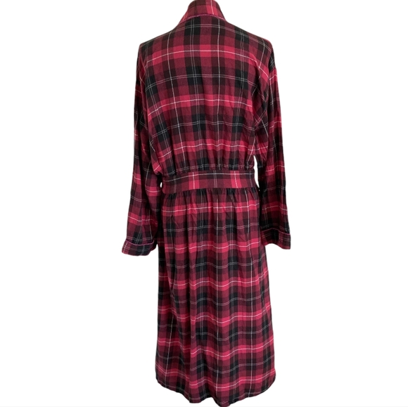 SOLD Eileen West plaid tartan black Pink Christmas long Robe cotton Classic L - Picture 13 of 17